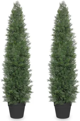 Image de Cèdre artificiel de 120 cm, résistant aux UV, aspect réaliste, pour l'extérieur, l'entrée, la véranda