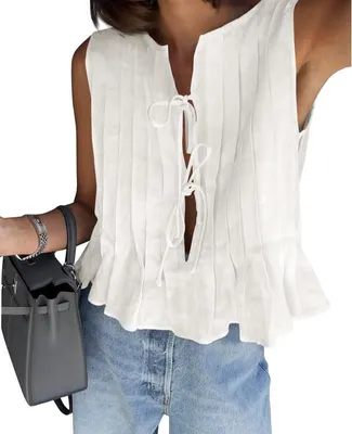 Produktbild von Imily Bela Damenweste mit Schleife, Rüschen-Babydoll-Top, ärmelloses, süßes Kleid, Hemd, Sommerkleidung