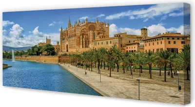 Produktbild von Leinwandbild 125x50 Wandkunst Spanien gotische Kathedrale Palme