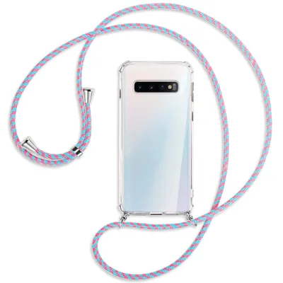 Produktbild von Handykette Backcover-Schutzhülle mit Band (Metall silberfarben) für Samsung Galaxy S10 - pink/mint