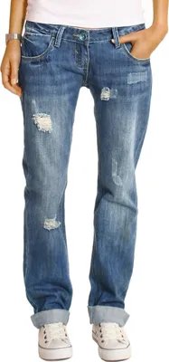 Produktbild von BE STYLED Boyfriend Damen Jeans Hose Hüftjeans im Baggy Loose Relaxed Fit zerrissen Destroyed Style, 40 / L