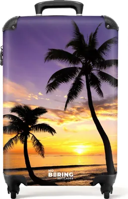 Produktbild von NoBoringSuitcases.com® Koffer Handgepäck Trolley Rollkoffer Kleine Reisekoffer mit 4 Rollen - Palmen bei Sonnenuntergang - Cabin Size < 55x40x23 cm & 55x40x20 cm - Fotokoffer - Kabinenkoffer - BoardgepäckHandgepäck Koffer 55x35x20 cm, 36L,