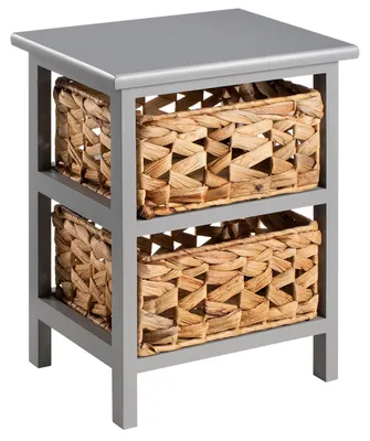 Produktbild von Nachttisch ARBO mit Körben aus Wasserhyazinthe - grau, aus Paulownia Holz, grau lackiert, mit 2 Körben, Nachtkommode, Nachttisch klein