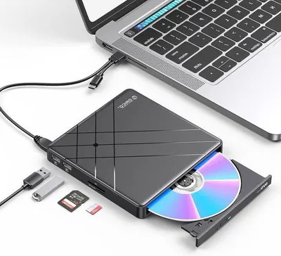 Image de Lecteur DVD externe Famanu, USB 3.0, connecteur Type-C, avec lecteur de cartes SD/TF - Noir