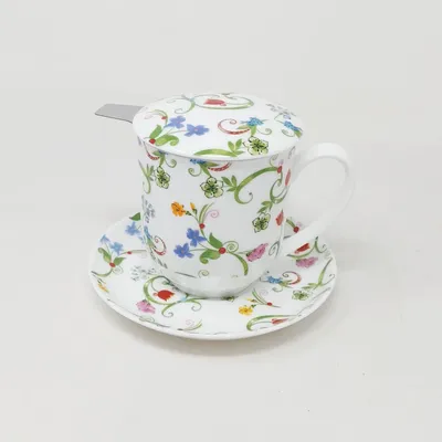 Produktbild von florale Teetasse mit Teesieb und Deckel FLEURETTE 0,38L Porzellan TeaLogic