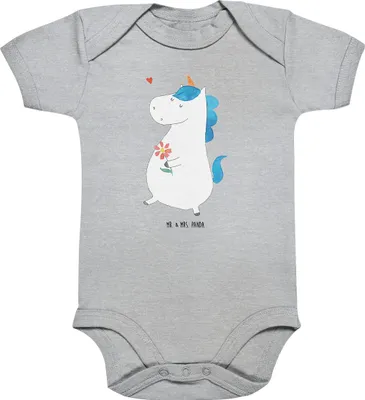 Produktbild von Mr. & Mrs. Panda Strampler Einhorn Spaziergang 1. - 3. Monat - Heather Grey - Geschenk, Baby, Freundin, Mutter, Unicorn, Einhörner, Freude, babykleidung body, baumwoll
