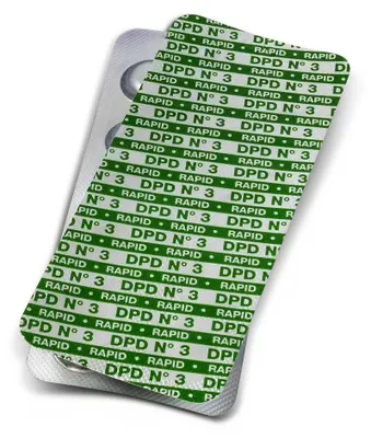 Produktbild von 100 Stk. DPD 3 Rapid Tabletten für Pooltester Chlor (10 Streifen)