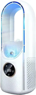 Image de Ventilateur USB sans fil multifonctionnel - 6 vitesses avec minuterie - Humidificateur - Ventilateur sur pied sans fil avec affichage LED - Silencieux - Portable - Idéal pour les studios d'étudiants et les bureaux