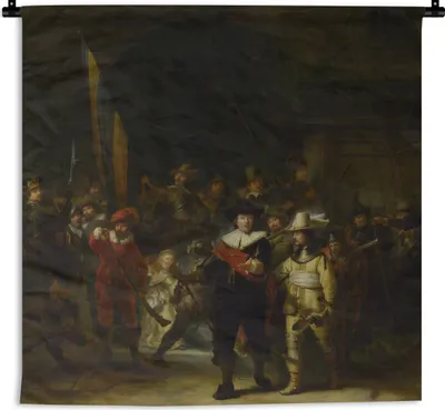 Produktbild von MuchoWow® Wandteppich Wandbehang Die Nachtwache - Gemälde von Rembrandt van Rijn 150x150 cm Tapisserie Dekoration Wandtuch - Wohnaccessoires - Modernes