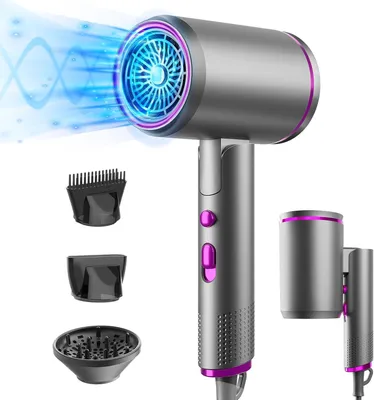 Image de Sèche-cheveux ionique, 2400 W : sèche-cheveux professionnel compact, idéal pour les voyages, avec 2 températures, 3 vitesses, et une régulation intelligente de la température