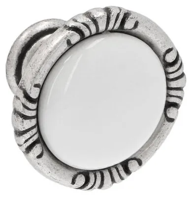 Produktbild von Knopf für Möbel, aus Zinklegierung (Zamac) und Porzellan. Durchmesser: 38 mm. Finish: Alt silber, glänzend. Set mit 6 Stück