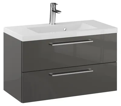 Produktbild von Rosen 80 cm Badezimmerschrank mit Waschbecken und Chrom Griffen - Zeitloses Design für Elegantes Bad