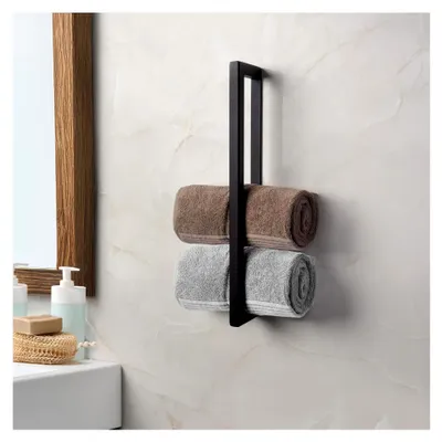 Produktbild von Handtuchhalter 45 cm in Schwarz Matt – Selbstklebende Wand-Handtuchstange für das Badezimmer