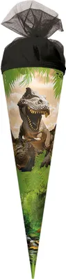 Produktbild von ROTH Geschenk-Schultüte Tyrannosaurus 22 cm klein rund Tüllverschluss Zuckertüte Schulanfang