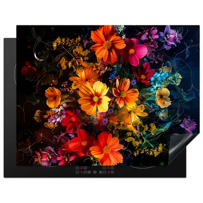 Produktbild von KitchenYeah© Herdabdeckplatte Blumen - Bunt - Abstrakt - Kunst , 77x59cm, Küche Deko, Glaskeramikkochfeld Herdabdeckung, Abdeckplatte fùr Kochfeld