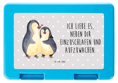 Produktbild von Mr. & Mrs. Panda Frischhaltedose Pinguine Einschlafen - Grau Pastell - Geschenk, für Frauen, Snackbox, Jahrestag, Bento Box, Hochzeitstag, Valentinstag, Freund, Ehefrau