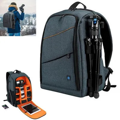 Produktbild von Wasserdichter Kamerarucksack für DSLR und Notebook bis 15,6 Zoll – Multifunktionaler Fotorucksack für Reisen, Outdoor und Fotografie in Grau