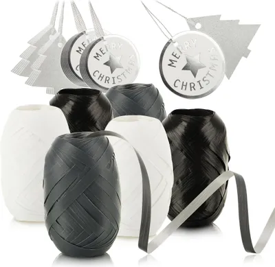 Produktbild von com-four® 30-teiliges Verpackungsdekoset - Geschenkbänder und Geschenkanhänger zum Verpacken und Dekorieren - Deko-Ringelbänder und Anhänger zum Beschriften