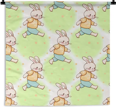 Produktbild von MuchoWow® Wandteppich Wandbehang Kaninchen - Muster - Kinder - Cartoon 60x60 cm Tapisserie Dekoration Wandtuch - Dekorationen - Wand Decke