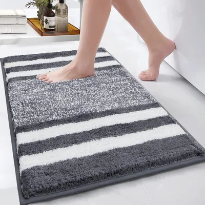 Image de Tapis de bain, 50 x 80 cm, gris foncé, en microfibre, antidérapant, lavable, absorbant