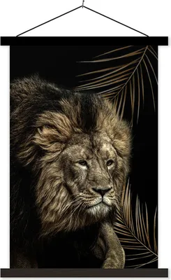 Produktbild von MuchoWow® Textilposter Löwe - Pflanzen - Farben 60x90 cm mit schwarzem Rahmen - Poster Wohnzimmer