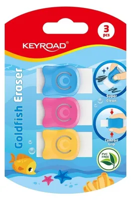 Image de Gomme KEYROAD Goldfish avec capuchon, paquet blister de 3 pièces