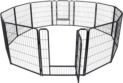 Imagen del producto de Jaula para cachorros de 12 piezas, recinto para perros, jaula para cachorros con 2 puertas y 11 anclajes para el suelo, flexible y plegable, valla para cachorros para interior y jardín, 80 cm de altura