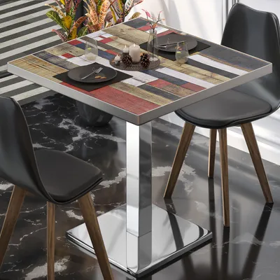 Produktbild von BM | Bistrotisch | B:T:H 80 x 80 x 75 cm | Vintage Bunt / Edelstahl | Quadratisch | Edelstahl Rand | Bistro Tisch Esstisch