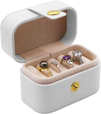 Imagen del producto de Caja pequeña de cuero sintético (PU), para 4 anillos, compacta, ideal para viajes