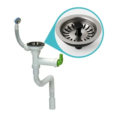 Produktbild von GranMaster Ein-Kammer-Siphon-Ablaufgarnitur für Spülbecken mit Überlauf und eleganter Abdeckung, innovative Siphonkonstruktion (Siphon Space Saver)