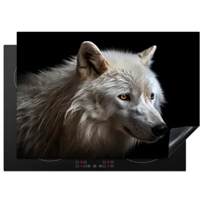 Produktbild von KitchenYeah© Herdabdeckplatte Wolf - Porträt - Tiere - Schwarz , 75x52cm, Küche Deko, Glaskeramikkochfeld Herdabdeckung, Abdeckplatte fùr Kochfeld