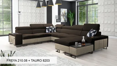 Produktbild von XXL Couch Große Wohnlandschaft U-Form MELODIE VIII - BRAUN FREYA 210.08 + TAURO 8203