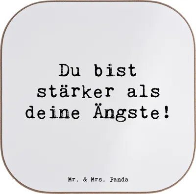 Produktbild von Mr. & Mrs. Panda unterleger Spruch Angst überwinden - Weiß - Geschenk, Liebe, Coaster, Trost, Vertrauem, Inspiration, Freude, weinflaschenuntersetzer, gläseruntersetzer