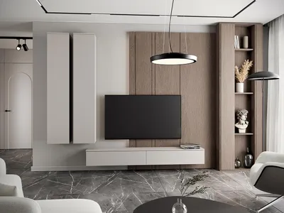 Produktbild von Wohnwand FIGO 4 kaschmir, 200 cm breit, mit TV Lowboard und Hängeschränken, PUSH-TO-OPEN