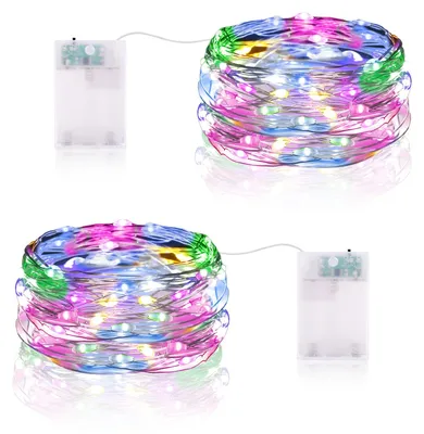 LED-Lichterkette, 5 m, 50 warmweiße LEDs, batteriebetrieben, 2er-Pack