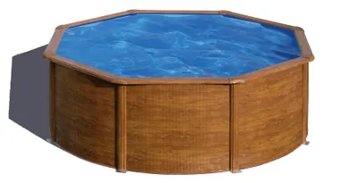 Immagine prodotto di Piscina rotonda da parete in acciaio GRE con effetto legno KIT300W – Ø 300 x 120 cm, set completo