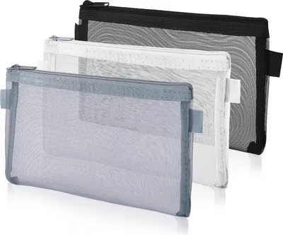 Zdjęcie produktu dla Etui dla dziewczynek – 3 przezroczyste piórniki Kosmetyczka z zamkiem błyskawicznym Nylonowe piórniki z siateczką – Etui Artykuły papiernicze Torba do przechowywania materiałów szkolnych i biurowych Kosmetyki
