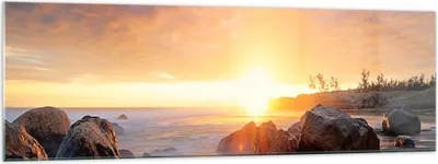 Produktbild von Bilder auf glas - Meer Strand Felsen - 160x50cm - Glasbilder - Wandbilder - Kunstdruck - zum Aufhängen bereit - Wanddekoration aus Glas - Glas Bilder - Wandbild auf Glas - Einteilig - GAB160x50-3649