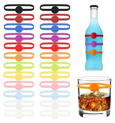 Produktbild von 24 Stück Glasmarkierer, Glas Markierung Trinkglas Wiederver Wendbare Glasmarker Silikon Bunte Weinglas Marker für Weinglas Flasche Cup Trinkglas Cocktail Bar Party Dekoration