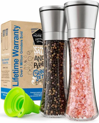 Obrázek produktu pro Sada dvou mlýnků na sůl a pepř, s nastavitelným keramickým mlýnkem, vyrobená z nerezové oceli a skla, vhodná do kuchyně