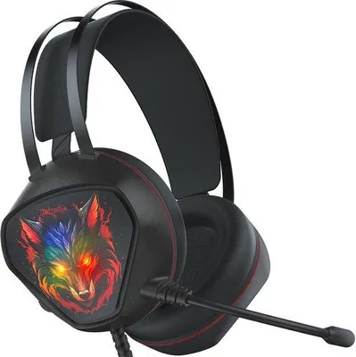Productafbeelding van Famanu Gaming Headset met microfoon voor PC, PS4, PS5, Xbox en Switch - RGB-verlichting en surroundgeluid, zwart-rood