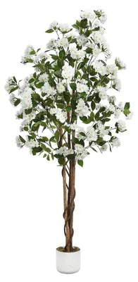 Produktbild von Künstlicher Osmanthus Baum - Hohe Topfpflanze 180 cm - Realistische Blüten - Indoor Bodendeko - Kunststoffpflanze - Weiß