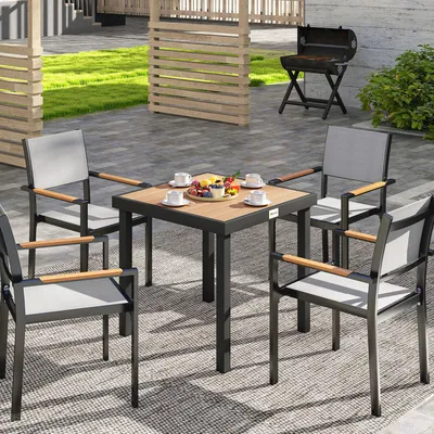 Produktbild von Gartentisch Kunststoff 78 x 78 x 74 cm Wetterfest Aluminiumrahmen, Buffettisch Campingtisch für 4 Personen Balkontisch Terrassentisch Outdoor Essti...