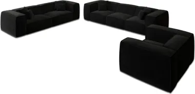 Produktbild von Samtstoff 4-3-1-Sitzer Sofa Set Arelia Schwarz