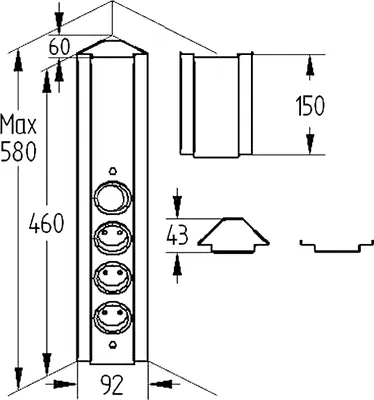 Produktbild von Energie-Ecksäule STS 3072 in SCHWARZ mit 3 Steckplätzen und Schalter / Mehrfachsteckdose / Ecksteckdose