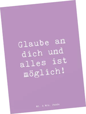 Produktbild von Mr. & Mrs. Panda Postkarte Spruch Vertrauen in eigene Fähigkeiten haben - Lavendeltraum - Geschenk, Ermutigung, Grußkarte, Ansichtskarte, Ansichtskarten, Postkarten