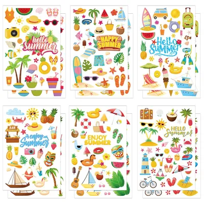 Sommeraufkleber 344 Stück, 12 Blatt, bunt, für Scrapbooking & Tagebuch