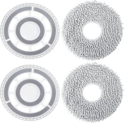 Two sets of cleaning pads for a robot vacuum.