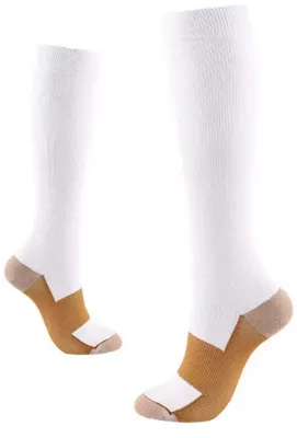 Produktbild von Weiße Kompressionsstrümpfe - Strümpfe - L/XL - Weiße Strümpfe - Flugzeugstrümpfe - 2 Paar - Flugzeugsocken - Kompressionsstrümpfe - Hohe Strümpfe - CHPN