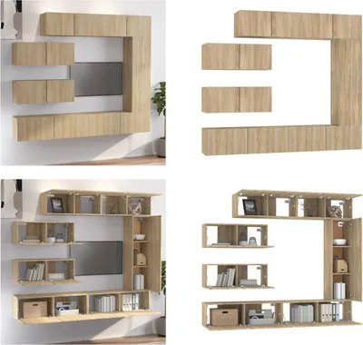 Produktbild von vidaXL 7 tlg. TV Schrank Set Sonoma Eiche Holzwerkstoff - TV-Schrank-Set - TV-Schrank-Sets - Wohnwand - Schrankwand